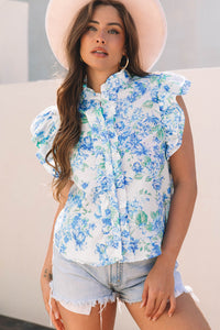 Tiana Floral Ruffle Sleeve Button Up