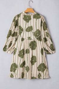 Angie Floral Striped Piping Puff Sleeve Dress