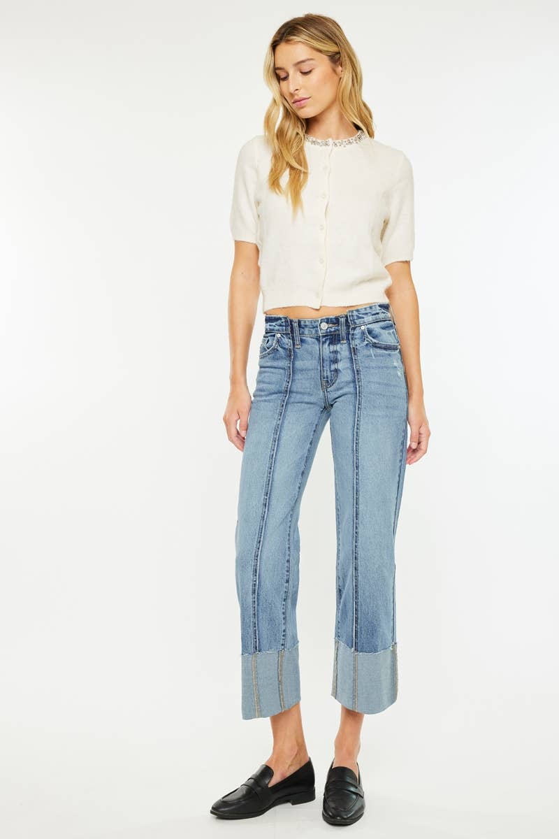 KanCan Denim MID RISE CROPPED WIDE LEG JEAN