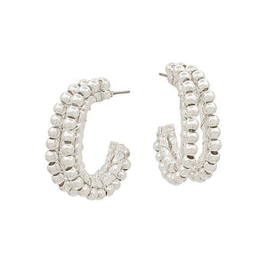 Silver Beaded Double Hoops