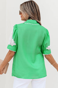 Celina Floral Ric Rac Edge Sleeve Blouse