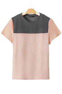Ribbed Colorblock Short Sleeve T-Shirt: Black / S