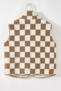 Mindi Checkered Sherpa Collared Jacket Vest