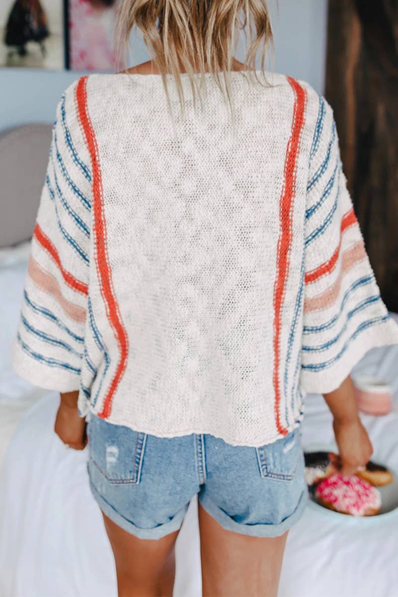 STRIPED COMFORT FLORAL PULLOVER SWEATER