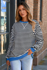 Elliana Stripe Crossed Stitch Drop Shoulder Sweatshirt