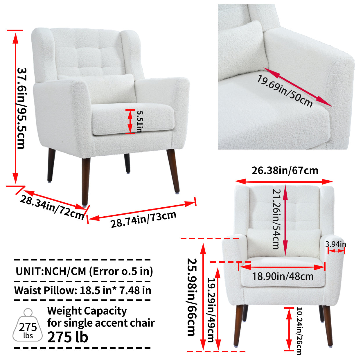 Modern Accent Chair,Teddy Fabric Living Room Chairs Comfy Reading Chair,Mid Century Accent Chair, Lounge Arm Chairs Armchair for Living Room Bedroom (White)