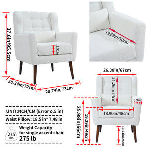 Modern Accent Chair,Teddy Fabric Living Room Chairs Comfy Reading Chair,Mid Century Accent Chair, Lounge Arm Chairs Armchair for Living Room Bedroom (White)