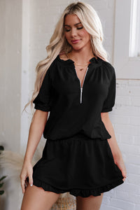 Laylani Puff Sleeve Top and Ruffled Shorts Set