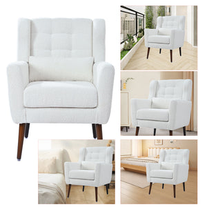 Modern Accent Chair,Teddy Fabric Living Room Chairs Comfy Reading Chair,Mid Century Accent Chair, Lounge Arm Chairs Armchair for Living Room Bedroom (White)