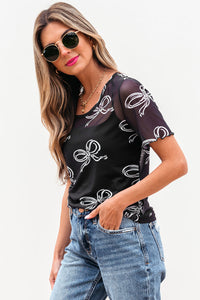 Maddie Bow Mesh Short Sleeve Top