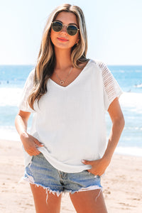 Novah Lace Crochet Textured Button Back Top