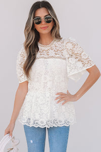 Maliyah Scalloped Floral Lace Peplum Blouse