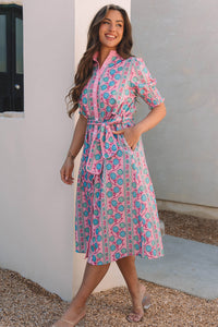 Zariyah Floral Shirred Buttoned Front Midi Dress