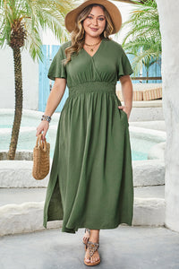Juliana Plus Size Surplice Neckline Shirred Maxi Dress