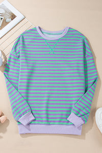 Elliana Stripe Crossed Stitch Drop Shoulder Sweatshirt