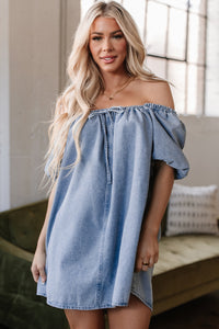 Camryn Bubble Sleeve Square Neck Denim Babydoll Dress