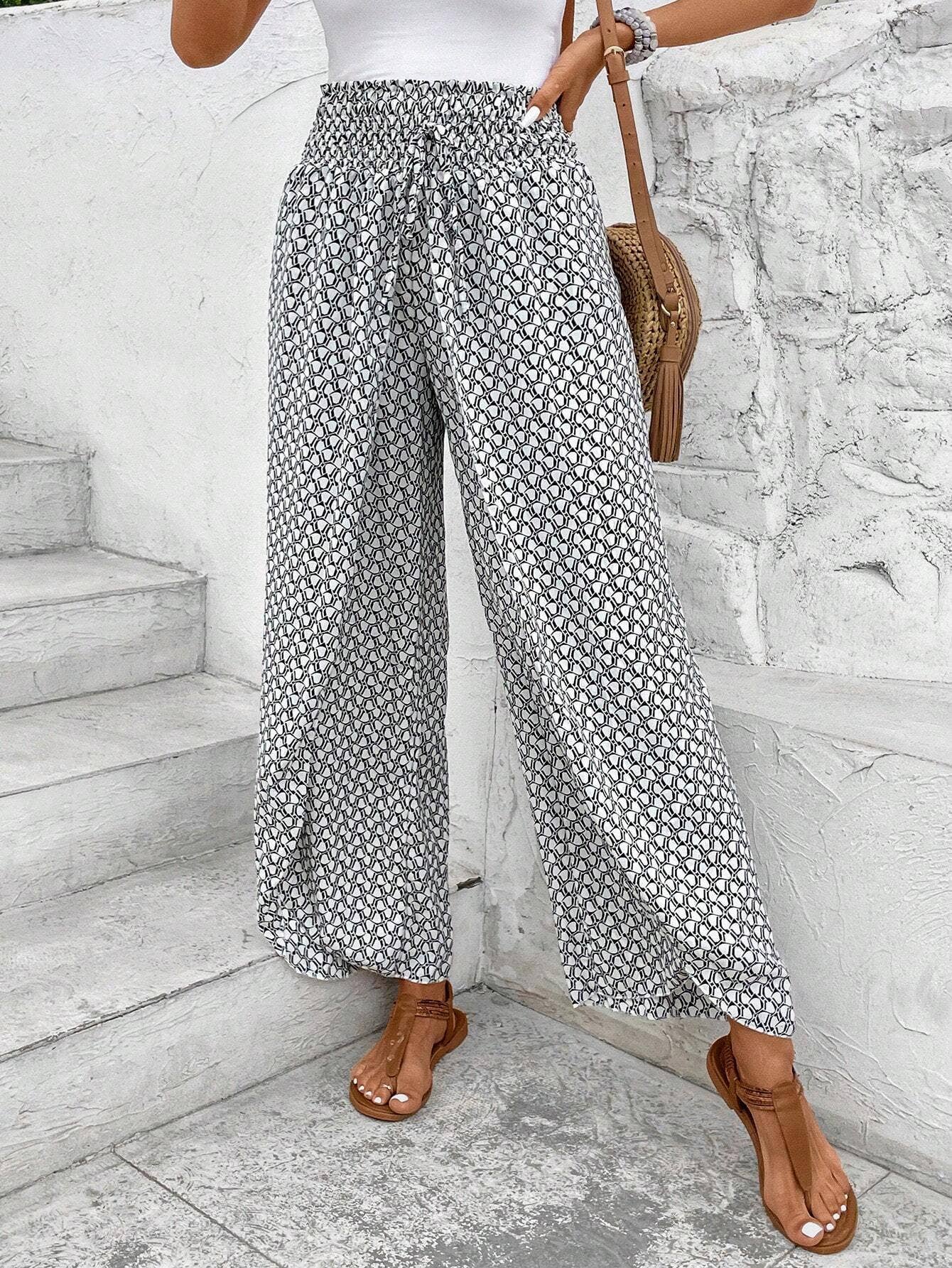 Floral side slit wide leg culottes: White
