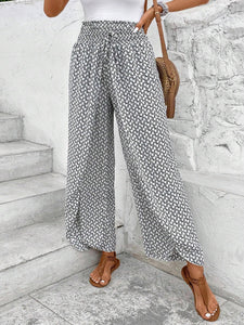 Floral side slit wide leg culottes: White
