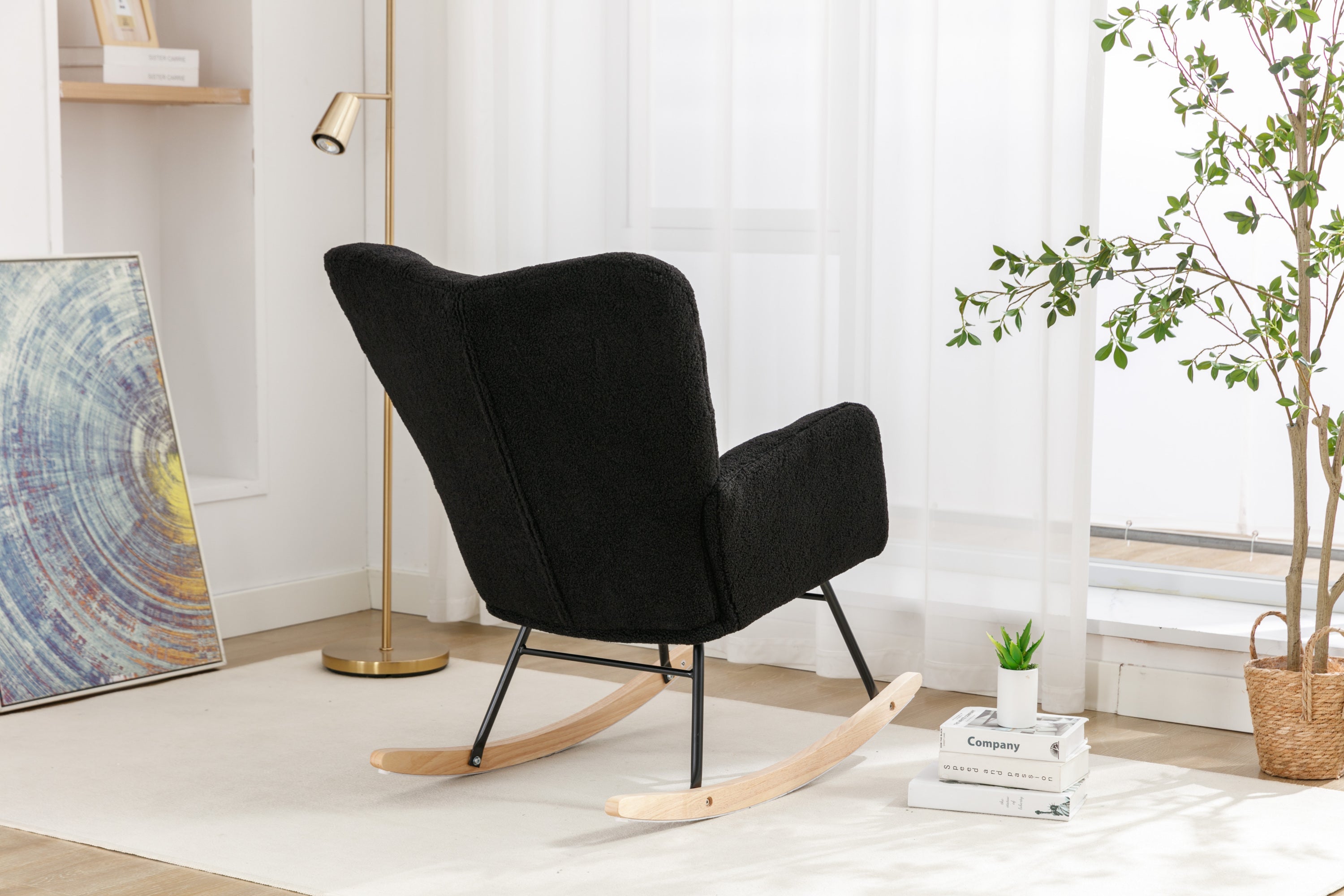 050-Teddy Fabric Rocking Gilder Nursery Chair For Living Room Indoor,Black