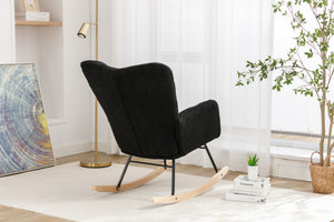 050-Teddy Fabric Rocking Gilder Nursery Chair For Living Room Indoor,Black