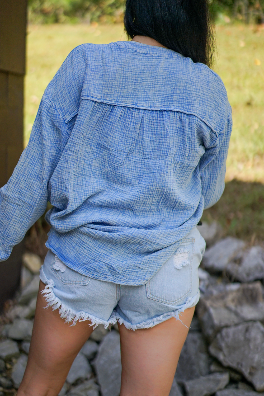 Naomi Crinkle Textured Loose Henley Top