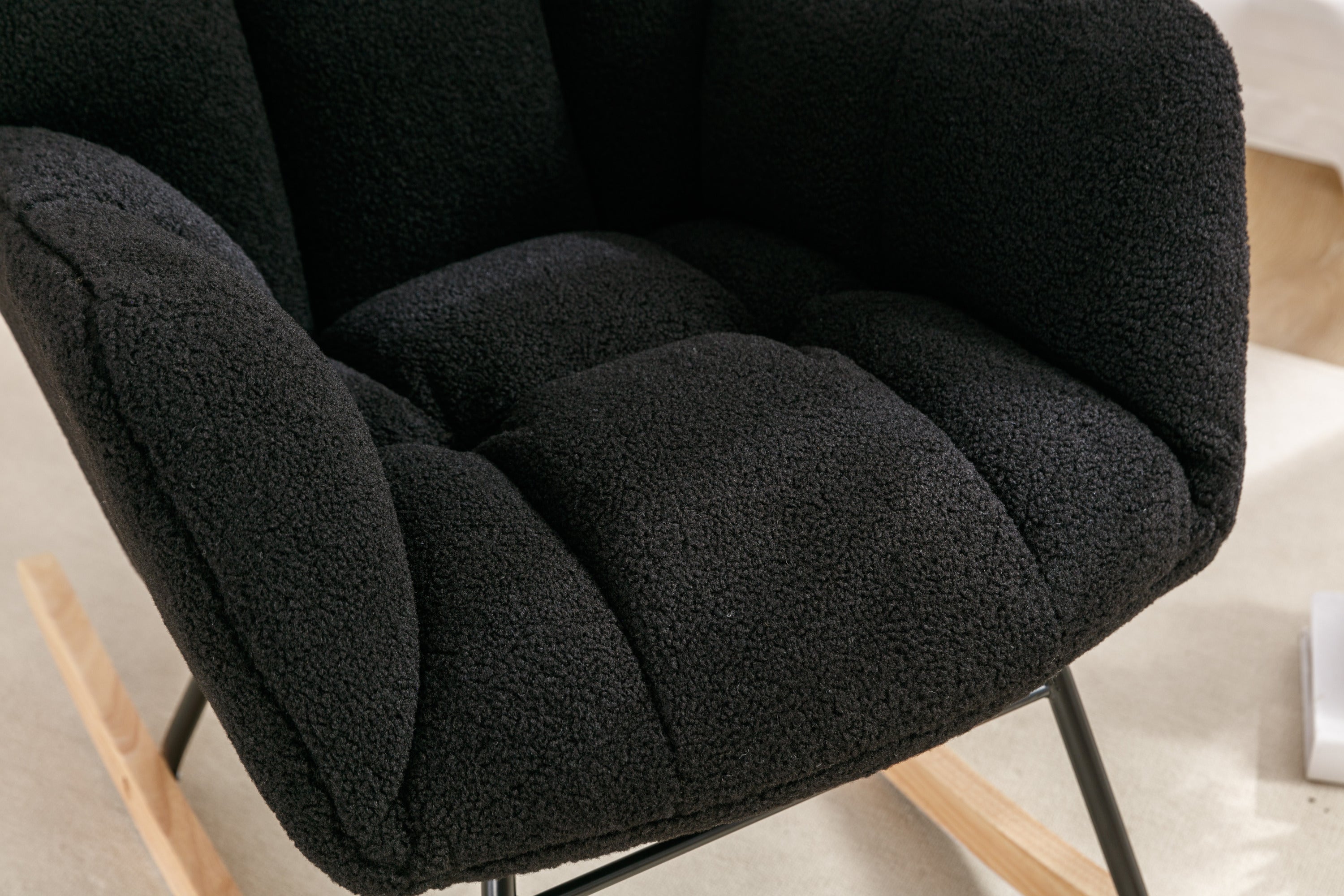 050-Teddy Fabric Rocking Gilder Nursery Chair For Living Room Indoor,Black