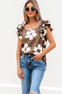 Vada Floral Textured Ruffled Sleeve Blouse