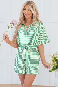 Annabelle Stripe Buttoned & Tie Romper