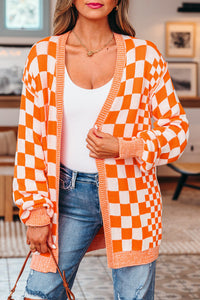 Wrenley Checkered Open Front Drop Shoulder Cardigan
