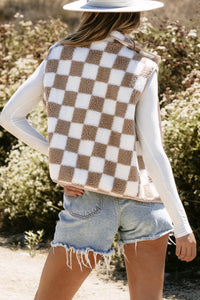 Mindi Checkered Sherpa Collared Jacket Vest