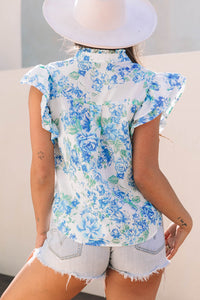 Tiana Floral Ruffle Sleeve Button Up