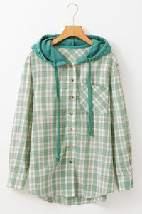 Ariella Checkered Loose Fit Buttoned Hooded Shacket