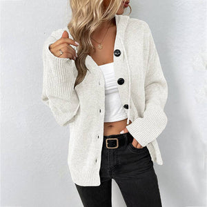 Button Down Open Front Hoodie Cardigan Sweater: White