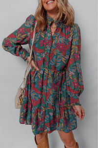Maria Floral V Neck Puff Sleeve Dress