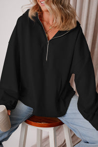Kate Fleece Lined Half Zipper Kangaroo Pockets Loose Hoodie