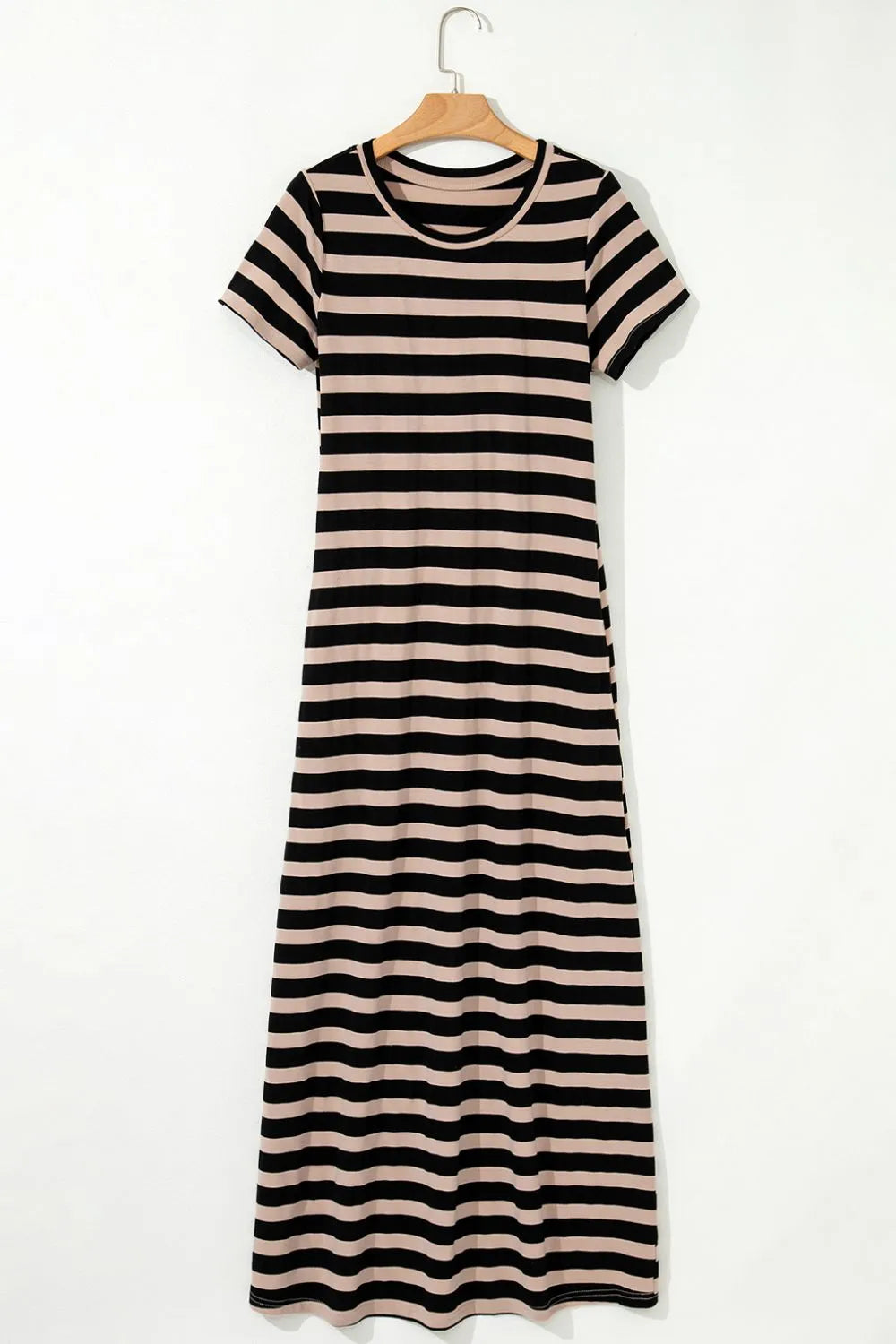 Stripe Casual Round Neck Tee Dress with Pockets
