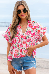Zoya Floral Ruffled Short Sleeve Blouse