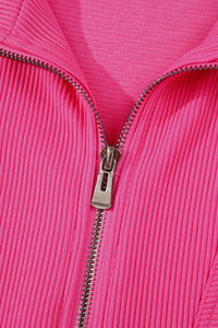 Textured Short Sleeve Half Zip Drawstring Waist Romper