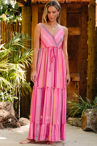 Clover Western Tassel Tie V Neck Wrap Maxi Dress