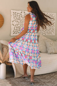Lottie Floral Print Frilly Neck Sleeveless Tiered Maxi Dress