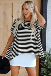 Alia Stripe Batwing Sleeve Crewneck Oversized Top