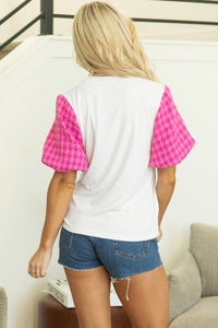 Aleena Contrast Tweed Puff Sleeve Top