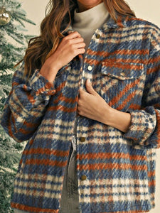 Blue Red Mint Plaid Button Shacket Cardigan