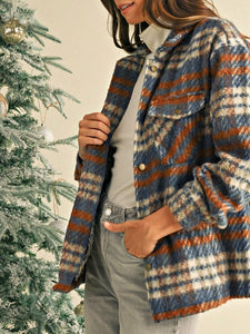 Blue Red Mint Plaid Button Shacket Cardigan