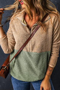Melissa Two Tones Color Block Half Zip Fleece Sweatshirt