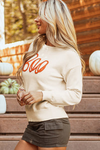 Boo Knitted Pattern Ribbed Edge Sweater