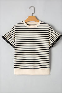 Naya Scallop Lace Trim Ruffle Short Sleeves Top
