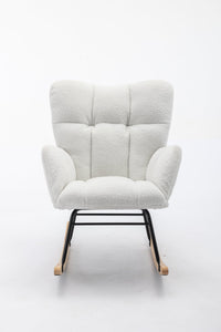 050-Teddy Fabric Rocking Gilder Nursery Chair For Living Room Indoor,Ivory