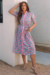 Zariyah Floral Shirred Buttoned Front Midi Dress