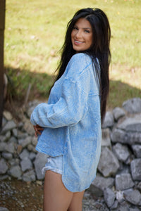 Naomi Crinkle Textured Loose Henley Top